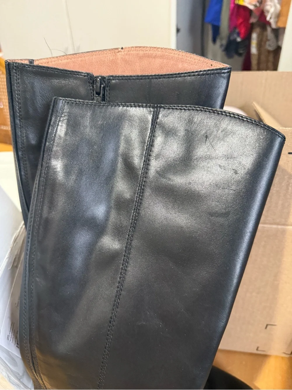 Corso Como Black Leather Over-the-Knee Zip Boots